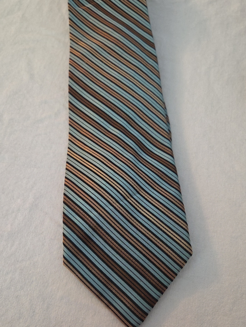 Claiborne Men's Diagonal Stripe Tie in Light Blue, Brown & Cream